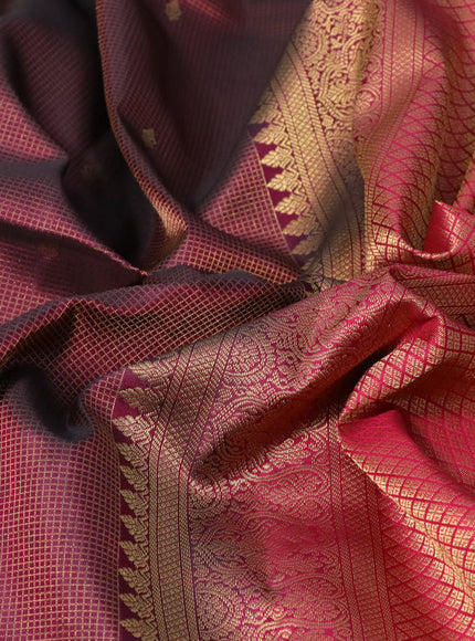 Pure kanchipuram silk saree deep maroon and pink with allover zari weaves & buttas and zari woven border