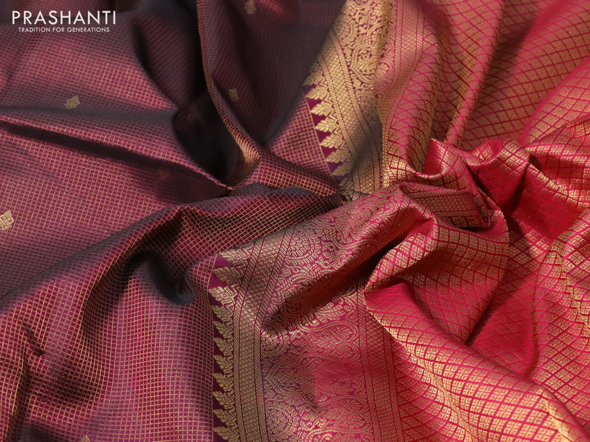 Pure kanchipuram silk saree deep maroon and pink with allover zari weaves & buttas and zari woven border