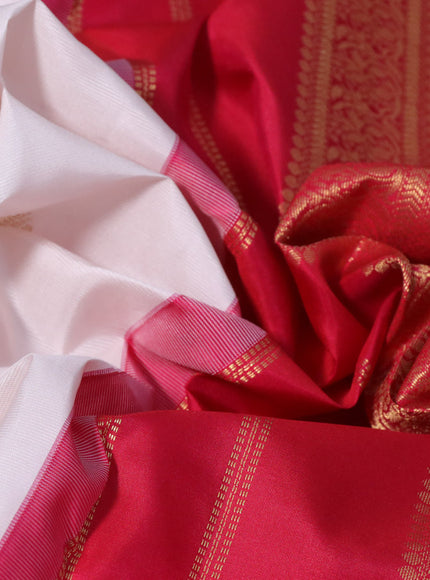 Pure kanchipuram silk saree off white and red with zari woven buttas and long zari woven korvai border