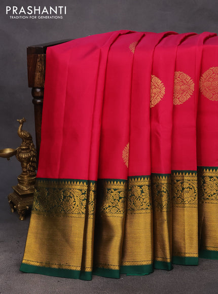 Pure kanchipuram silk saree pink and green with zari woven buttas and long zari woven korvai border