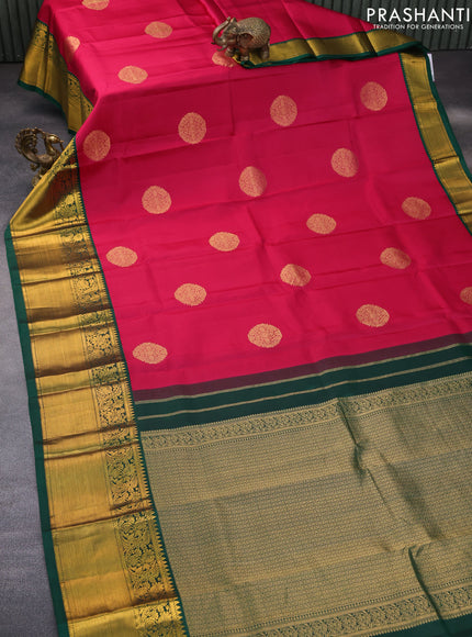 Pure kanchipuram silk saree pink and green with zari woven buttas and long zari woven korvai border