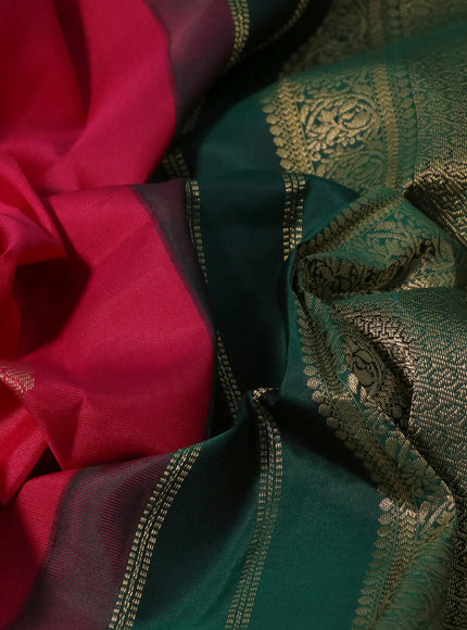 Pure kanchipuram silk saree pink and green with zari woven buttas and long zari woven korvai border