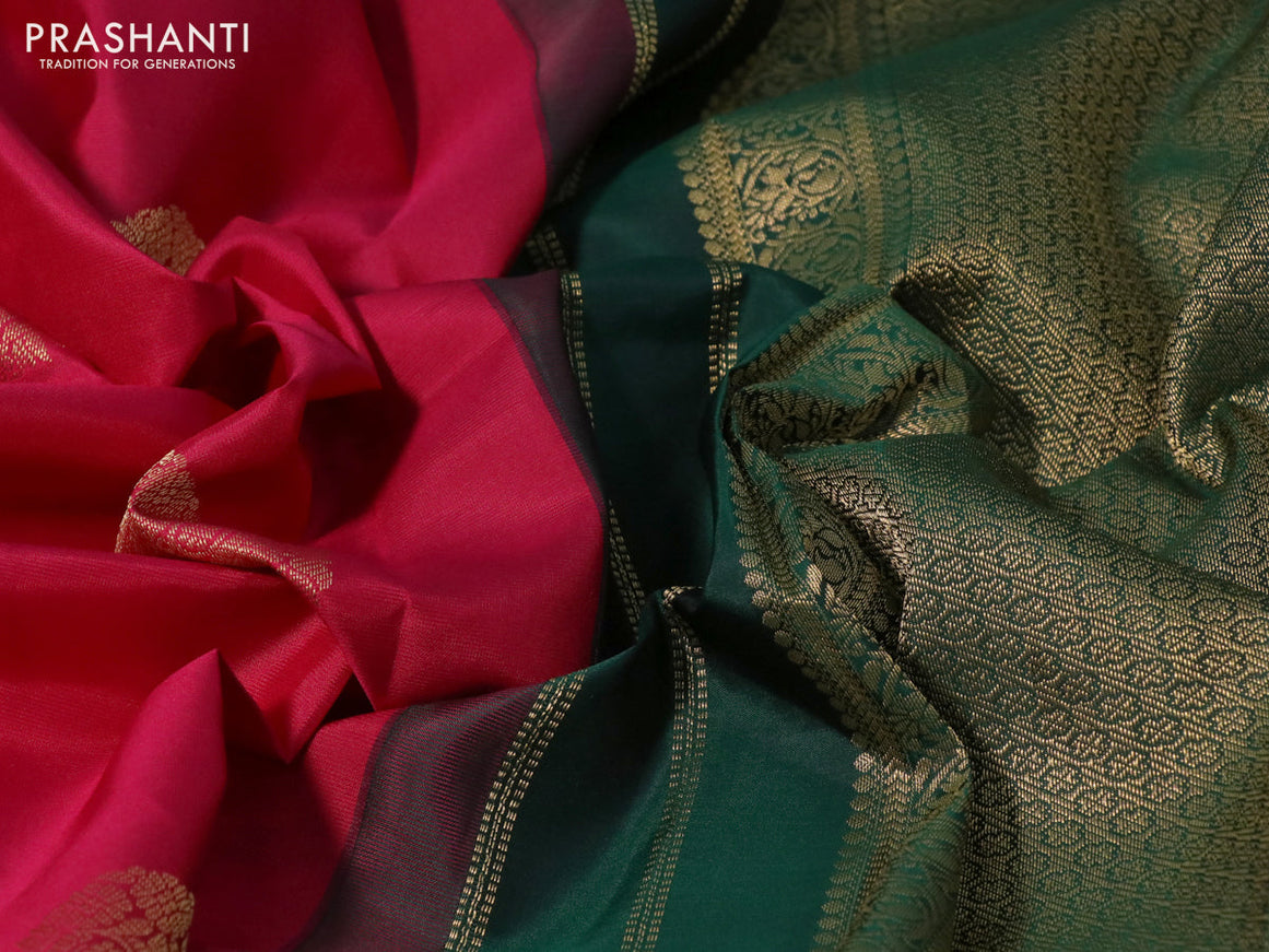 Pure kanchipuram silk saree pink and green with zari woven buttas and long zari woven korvai border