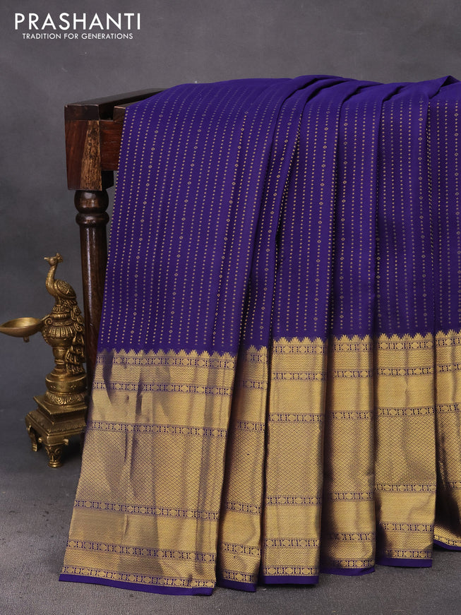 Pure kanchipuram silk saree blue and light pink with allover zari weaves and long zari woven border