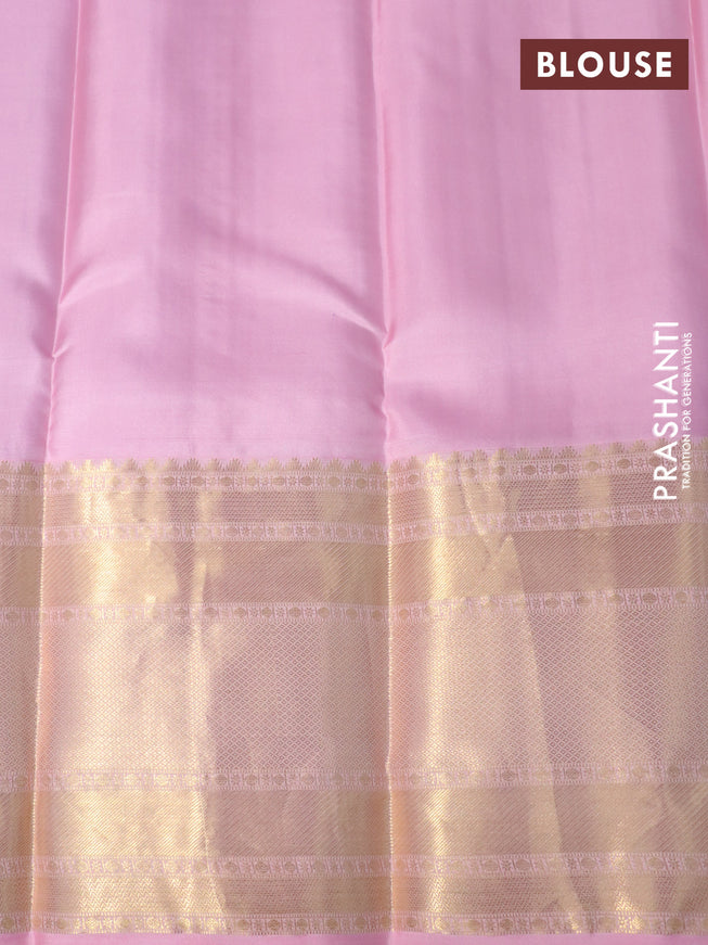 Pure kanchipuram silk saree blue and light pink with allover zari weaves and long zari woven border