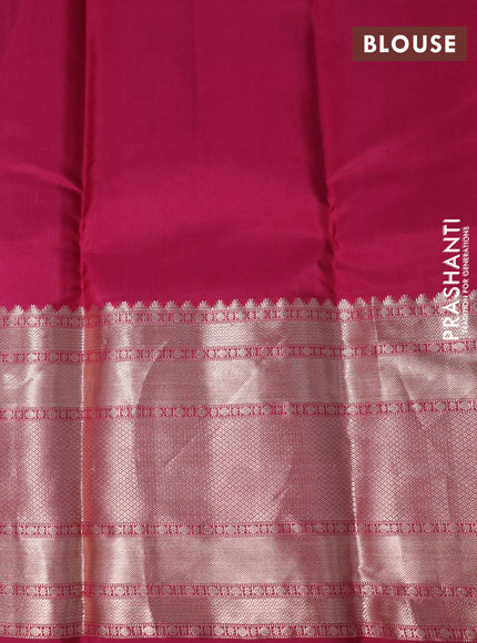 Pure kanchipuram silk saree teal blue and magenta pink with allover zari weaves and long zari woven border