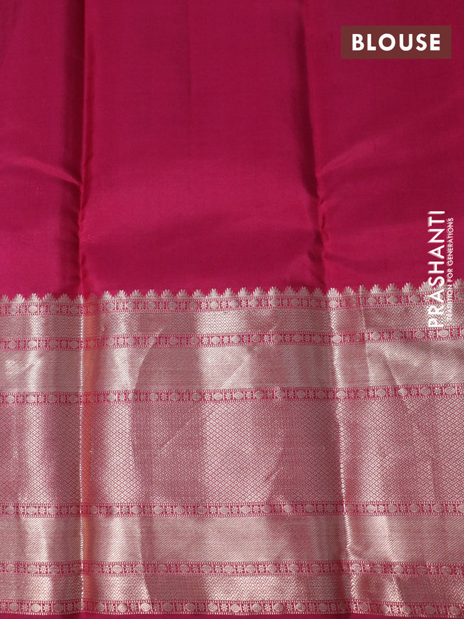 Pure kanchipuram silk saree teal blue and magenta pink with allover zari weaves and long zari woven border