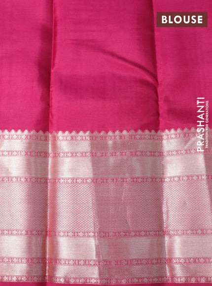 Pure kanchipuram silk saree pastel green and magenta pink with allover zari weaves and long zari woven border