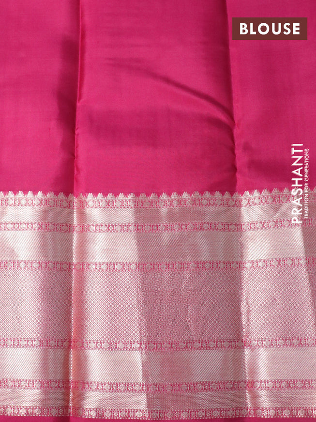 Pure kanchipuram silk saree pastel green and magenta pink with allover zari weaves and long zari woven border