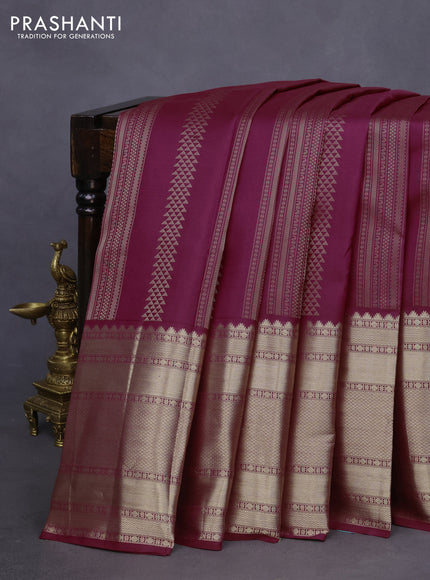 Pure kanchipuram silk saree dark magenta pink and teal blue with allover zari weaves and long zari woven border