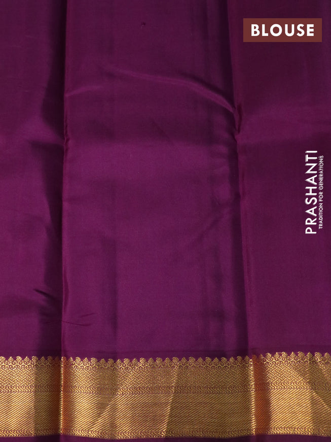 Pure kanchipuram silk saree off white and deep purple with zari woven buttas and zari woven korvai border