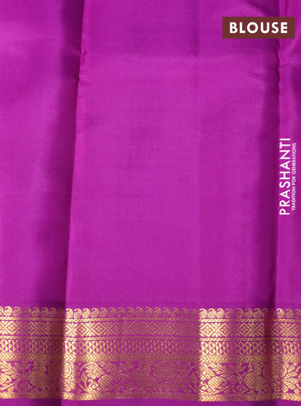 Pure kanchipuram silk saree cream and purple with allover zari weaves & buttas and zari woven korvai border