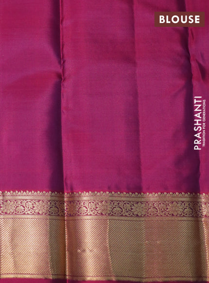 Pure kanchipuram silk saree dark blue and magenta pink with allover zari weaves and zari woven border