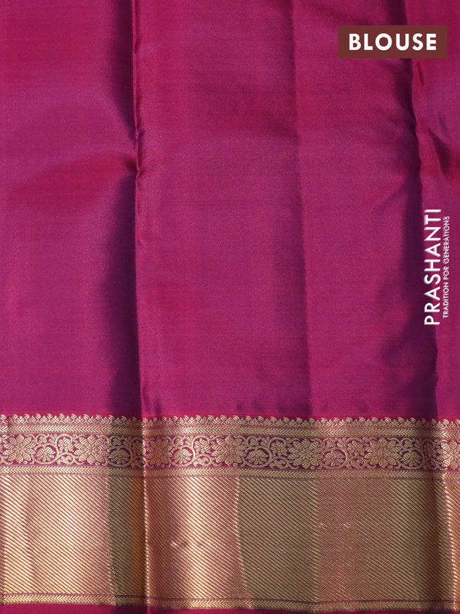 Pure kanchipuram silk saree dark blue and magenta pink with allover zari weaves and zari woven border