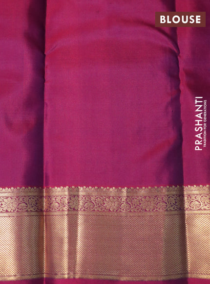 Pure kanchipuram silk saree peacock blue and magenta pink with allover zari weaves and zari woven border