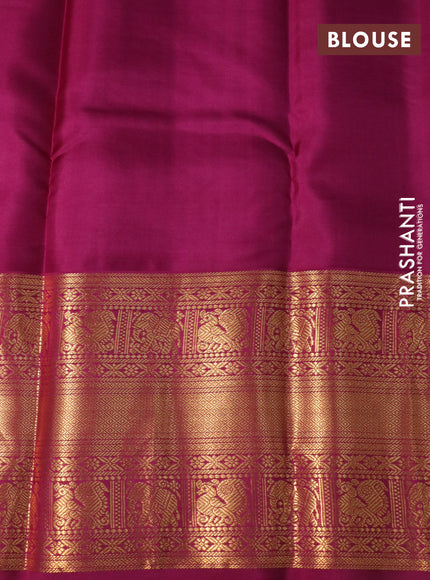 Pure kanchipuram silk saree lime yellow and magenta pink with allover zari weaves and long zari woven korvai border