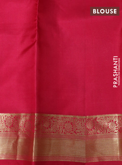 Pure kanchipuram silk saree cream and pink with allover zari strips & buttas and zari woven border