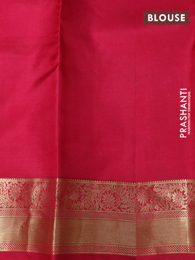 Pure kanchipuram silk saree cream and pink with allover zari strips & buttas and zari woven border