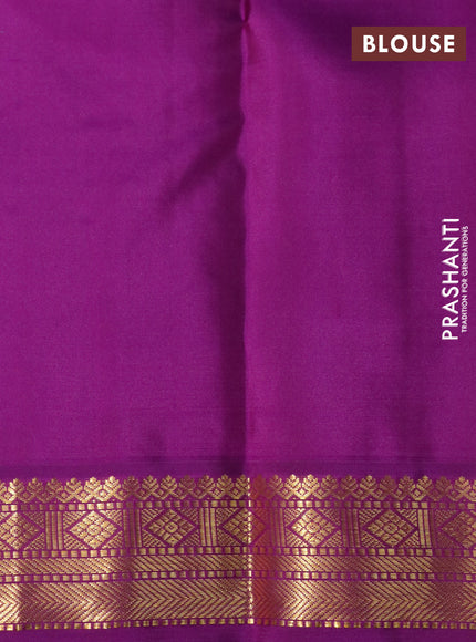 Pure kanchipuram silk saree teal blue and purple with allover zari checks & buttas and zari woven korvai border