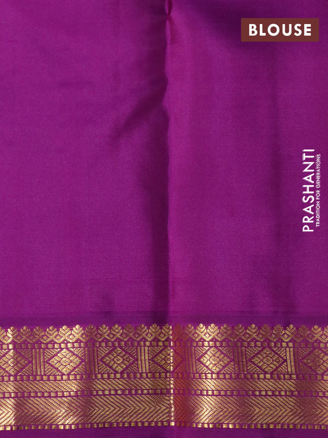 Pure kanchipuram silk saree teal blue and purple with allover zari checks & buttas and zari woven korvai border