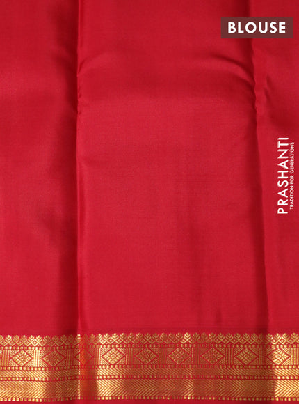 Pure kanchipuram silk saree blue and red with allover zari checks & buttas and zari woven korvai border