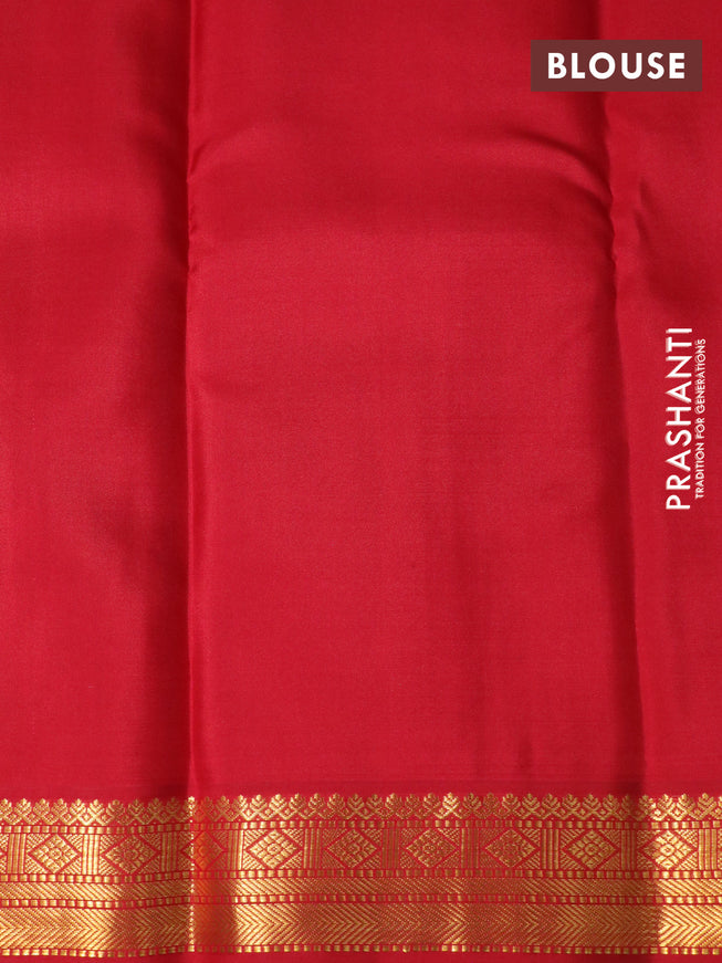 Pure kanchipuram silk saree blue and red with allover zari checks & buttas and zari woven korvai border