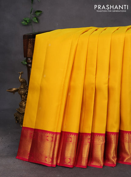 Pure kanchipuram silk saree mango yellow and pink with zari woven buttas and zari woven korvai border