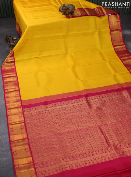 Pure kanchipuram silk saree mango yellow and pink with zari woven buttas and zari woven korvai border