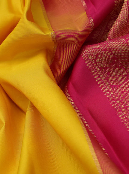 Pure kanchipuram silk saree mango yellow and pink with zari woven buttas and zari woven korvai border