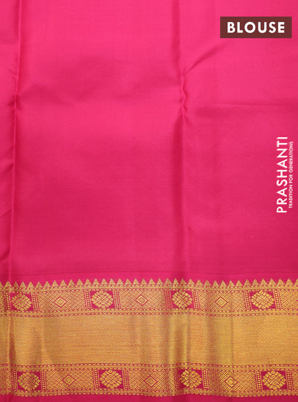 Pure kanchipuram silk saree mango yellow and pink with zari woven buttas and zari woven korvai border