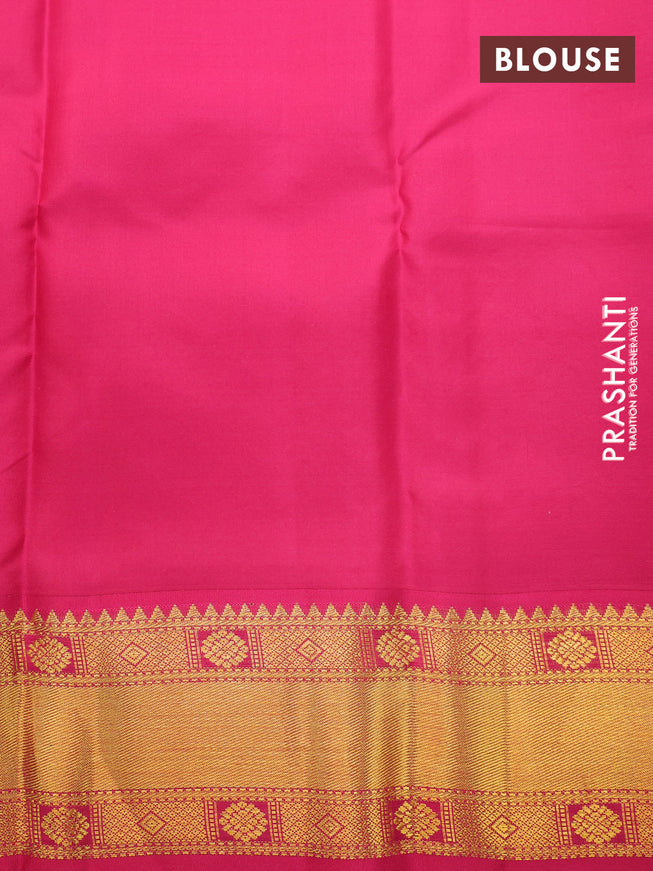 Pure kanchipuram silk saree mango yellow and pink with zari woven buttas and zari woven korvai border