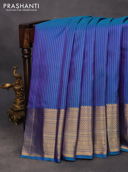 Pure kanchipuram silk saree dual shade of blue with allover zari weaves and zari woven border