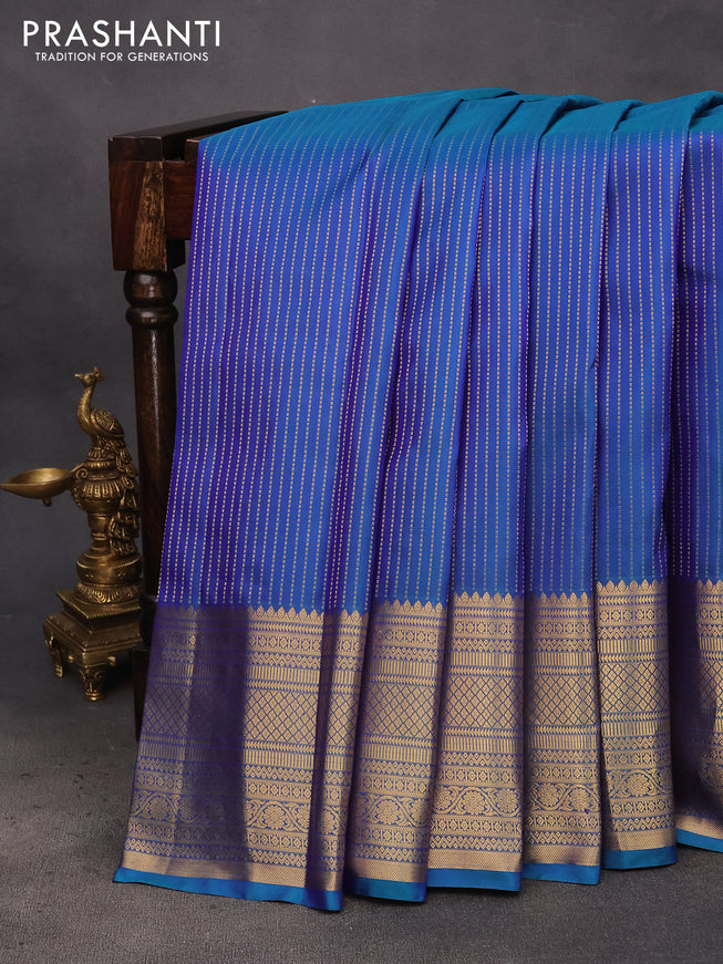 Pure kanchipuram silk saree dual shade of blue with allover zari weaves and zari woven border