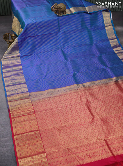 Pure kanchipuram silk saree dual shade of blue with allover zari weaves and zari woven border