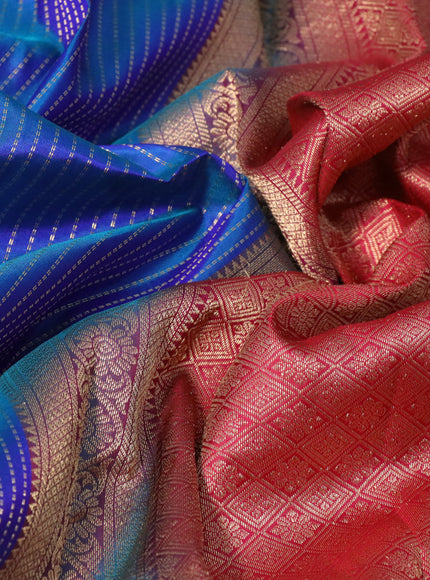 Pure kanchipuram silk saree dual shade of blue with allover zari weaves and zari woven border