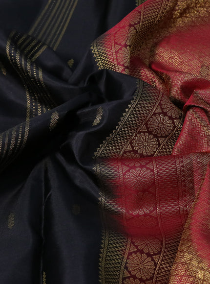 Pure kanchipuram silk saree black and maroon with allover zari weaves and zari woven border