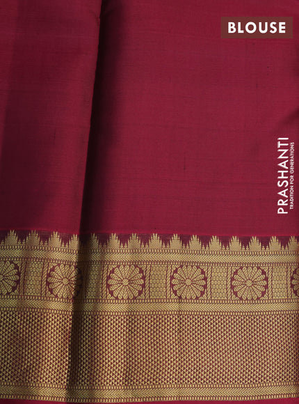 Pure kanchipuram silk saree green and magenta pink with allover zari weaves and zari woven border