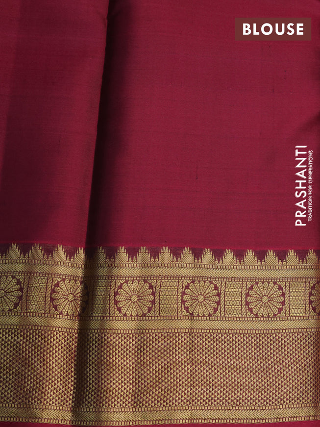 Pure kanchipuram silk saree green and magenta pink with allover zari weaves and zari woven border