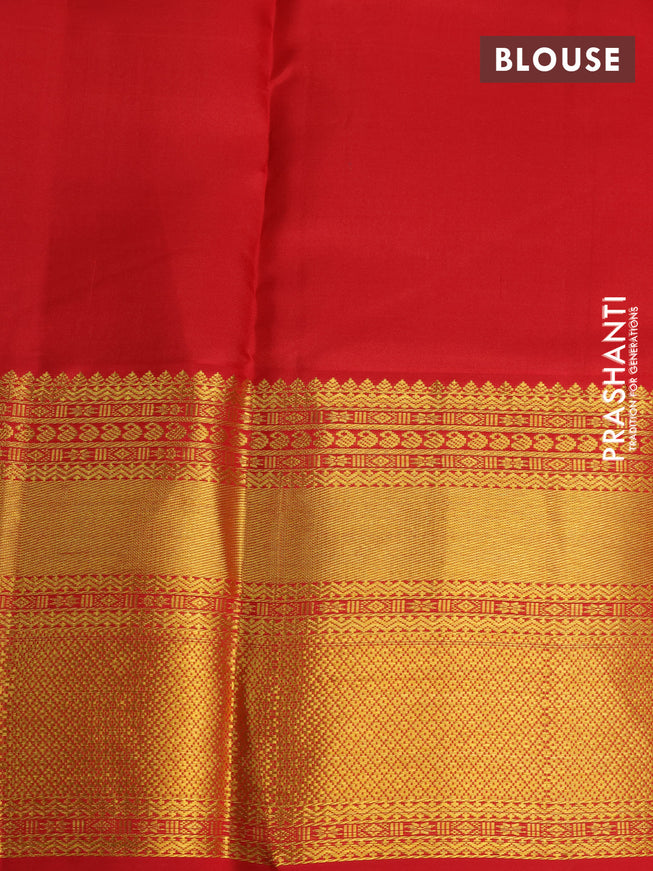 Pure kanchipuram silk saree blue and red with allover zari checked pattern and long zari woven korvai border