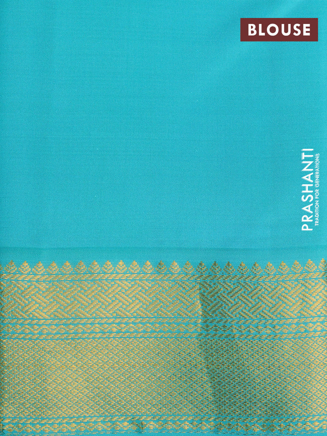 Pure kanchipuram silk saree mustard yellow lavender and teal blue shade with allover zari stripe pattern and zari woven korvai border