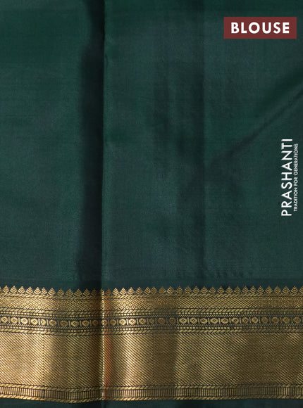 Pure kanchipuram silk saree pastel gree mauve pink and bottle green with allover zari stripe pattern and zari woven korvai border