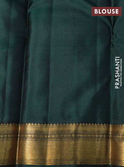 Pure kanchipuram silk saree candy pink and bottle green with allover zari stripe pattern and zari woven korvai border