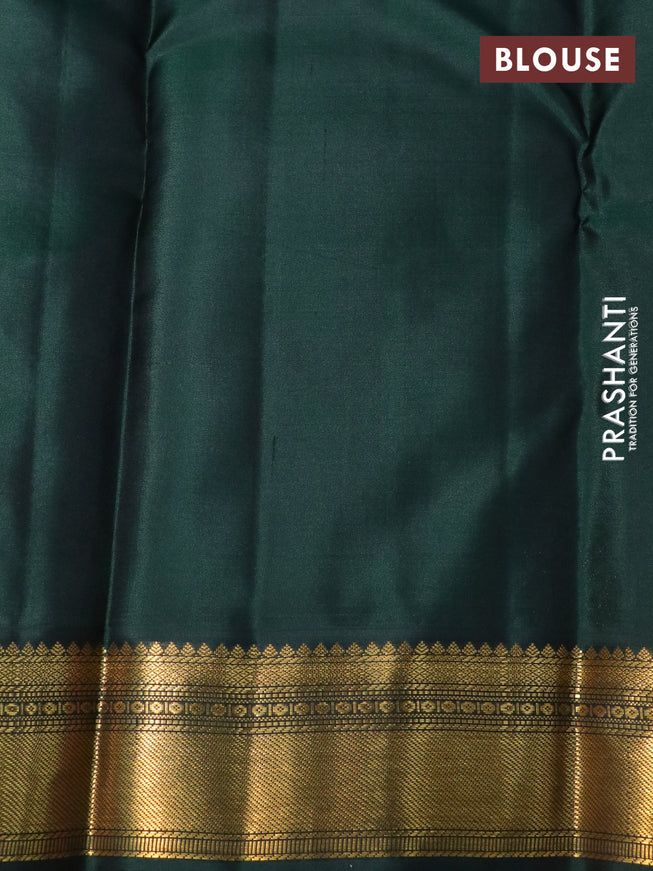 Pure kanchipuram silk saree candy pink and bottle green with allover zari stripe pattern and zari woven korvai border