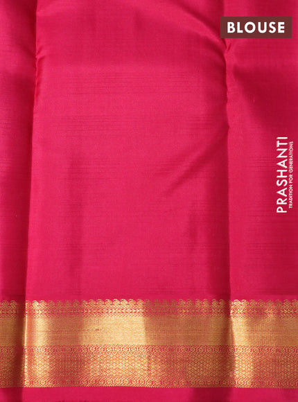 Pure kanchipuram silk saree cs blue shade and pink with allover checked pattern and zari woven korvai border