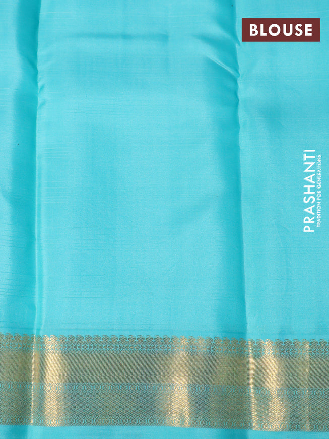 Pure kanchipuram silk saree red and teal blue with allover checked pattern and zari woven korvai border