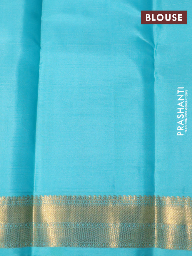 Pure kanchipuram silk saree yellow pastel lavender and teal blue with allover checked pattern and zari woven korvai border