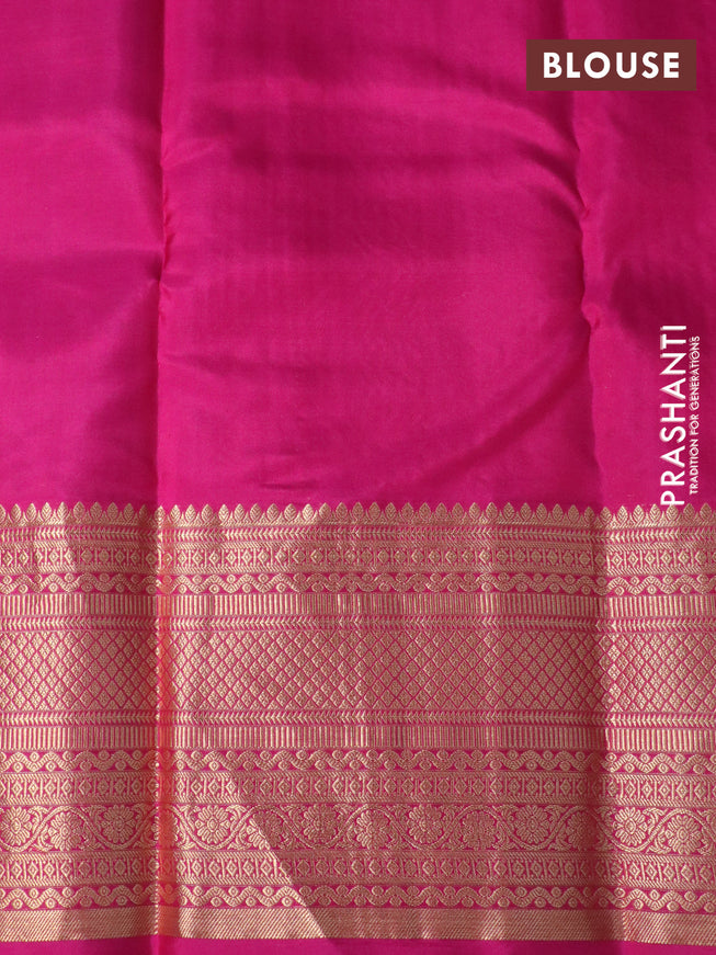 Pure kanchipuram silk saree dual shade of pastel green and pink with allover zari stripe weaves and long zari woven border