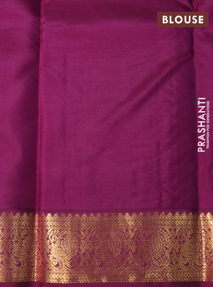 Pure kanchipuram silk saree teal blue and wine shade with zari woven buttas and zari woven korvai border