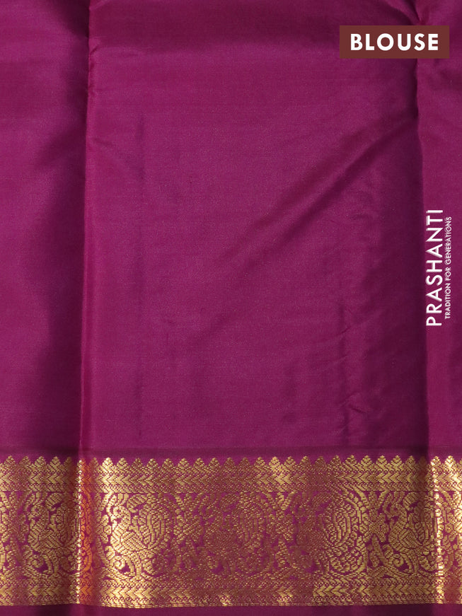 Pure kanchipuram silk saree teal blue and wine shade with zari woven buttas and zari woven korvai border