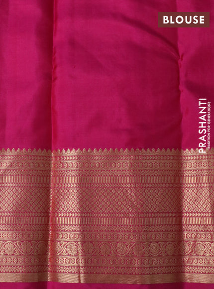 Pure kanchipuram silk saree beige and pink with allover zari weaves and long zari woven border